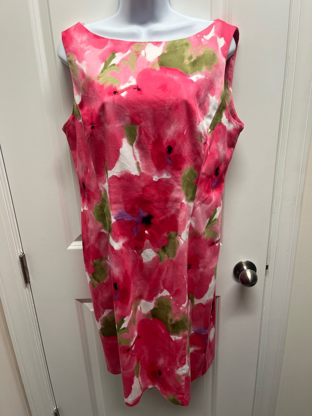 Jones New York Signature Pink Floral Watercolor Sheath Dress 12 Stretch Cotton